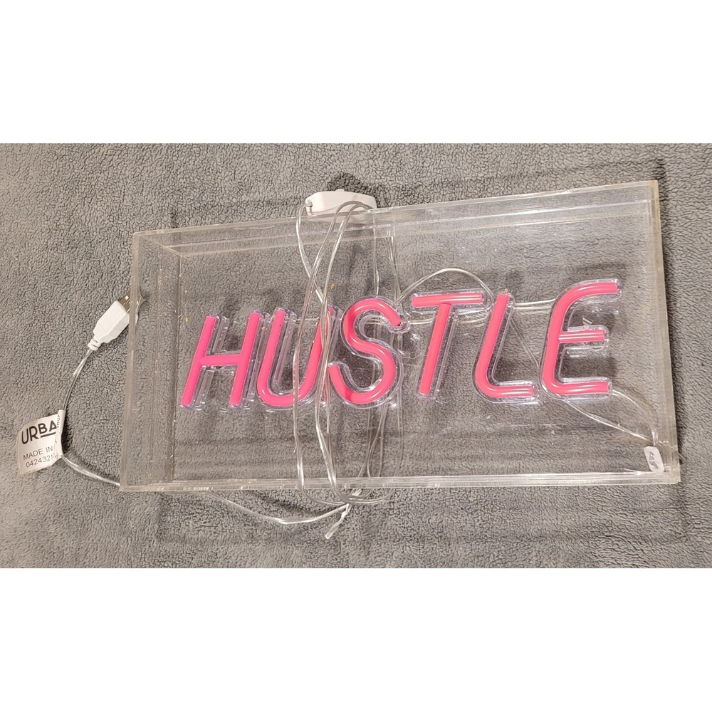 Urban Shop LED Neon Effect "Hustle" Acrylic Box Sign Pink